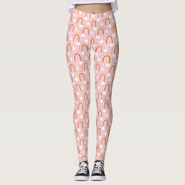 Regnbåge med rosa moln leggings (Framsida)