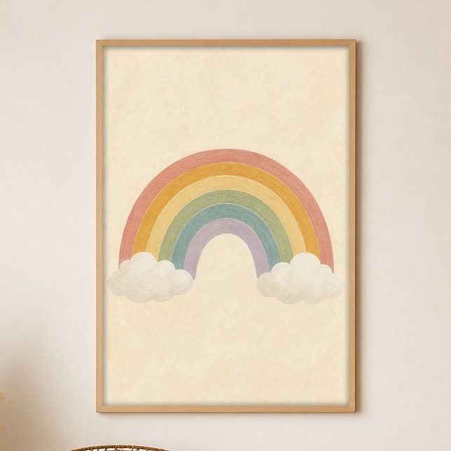 Regnbåge Mellan Moln Gouache Boho Konst Affisch (Shown framed for scale. Poster ships unframed; frames are an optional add-on.)