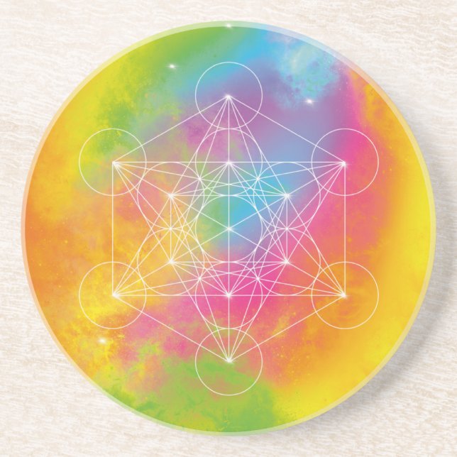 Regnbåge Metatrons Kub Helig Geometri Underlägg (Framsidan)