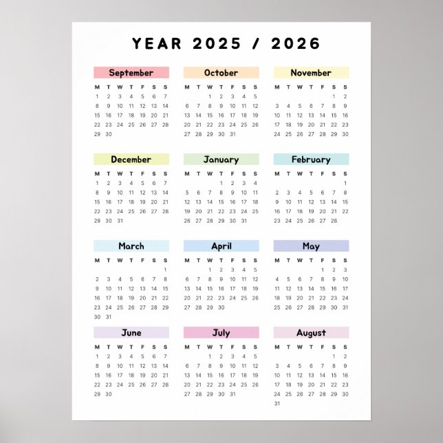 Regnbåge Minimalistisk 2025 2026 Kalender Affisch (Framsidan)