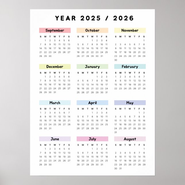 Regnbåge Minimalistisk 2025 2026 Kalender Poster (Framsidan)