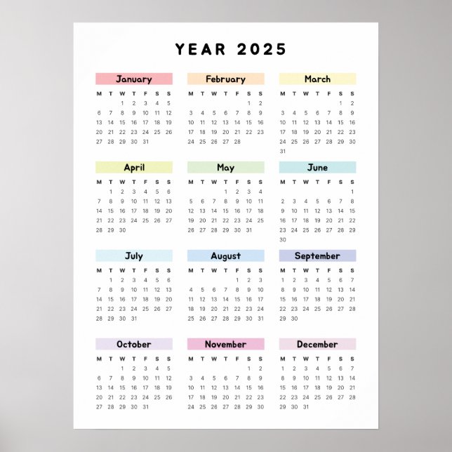 Regnbåge Minimalistisk 2025 Kalenderväggskalender Poster (Framsidan)
