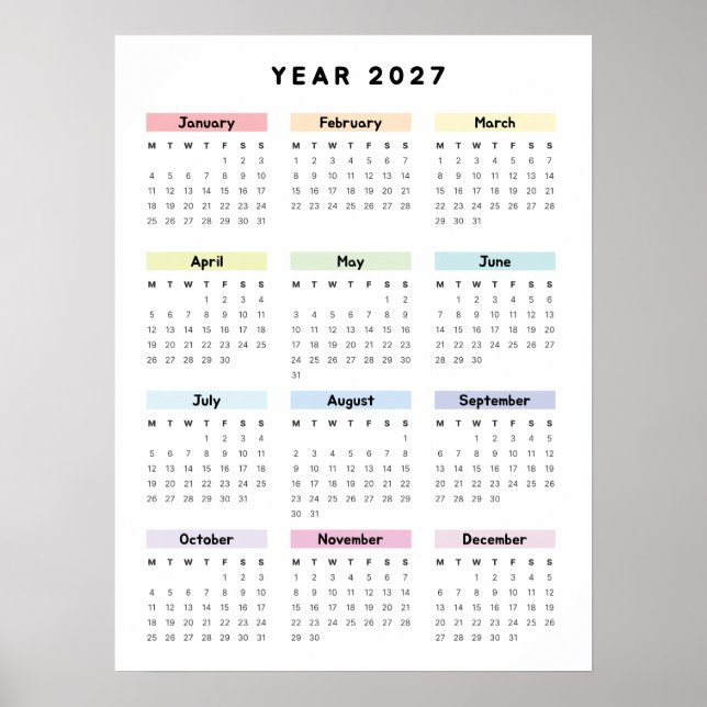 Regnbåge Minimalistisk 2027 Kalendrar Poster (Framsidan)