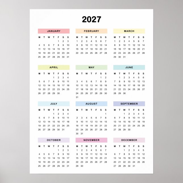 Regnbåge Minimalistisk 2027 Kalendrar Poster (Framsidan)