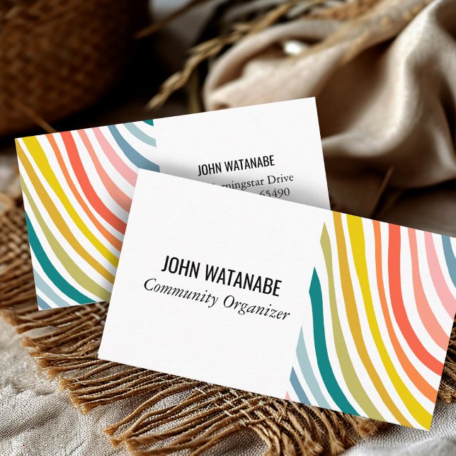 Regnbåge - minimalistiskt Rand handgjord Visitkort (Rainbow Minimalist Stripes Handmade Pattern Business Card
)