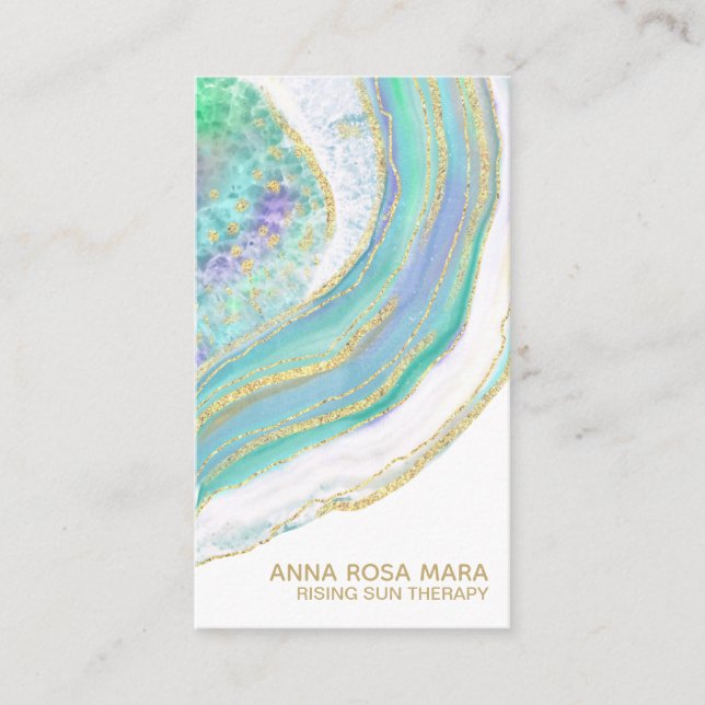 *~* Regnbåge Mint Blue Agate Guld Glitter Pastel Visitkort (Framsida)