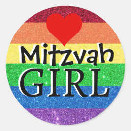 Regnbåge Mitzvah-flicka Runt Klistermärke