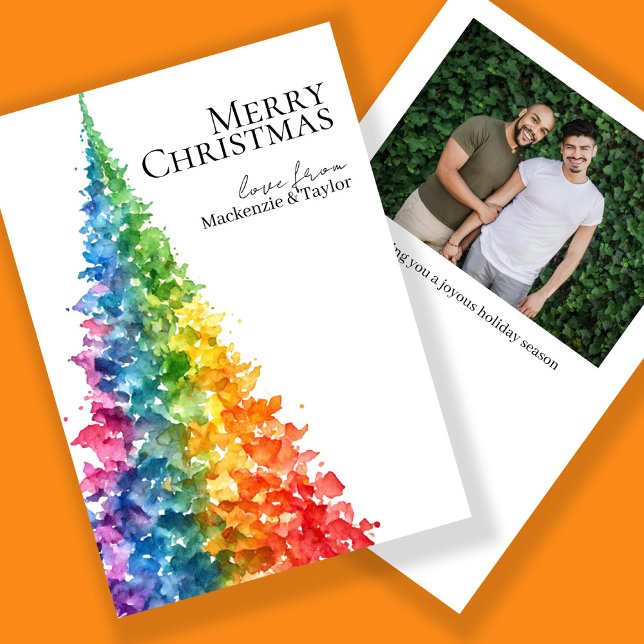 Regnbåge Modern julgran Foto Personlig Julkort (Rainbow Modern Christmas Tree Photo Personalized Holiday Card by Ricaso - LGBT Christmas cards)