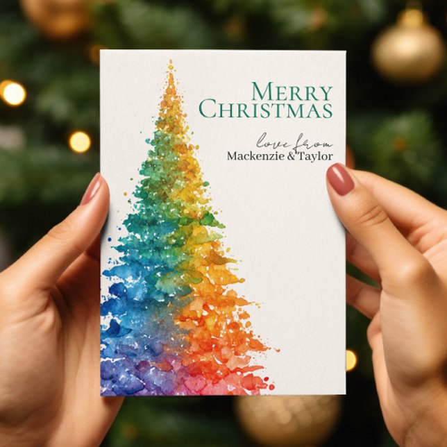 Regnbåge Modern julgran Foto Personlig Julkort (Rainbow Modern Christmas Tree Photo Personalized Holiday Card by Ricaso - colorful seasons greetings)