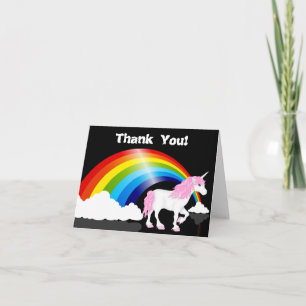 Regnbåge, moln och Unicorn-tack Tack Kort