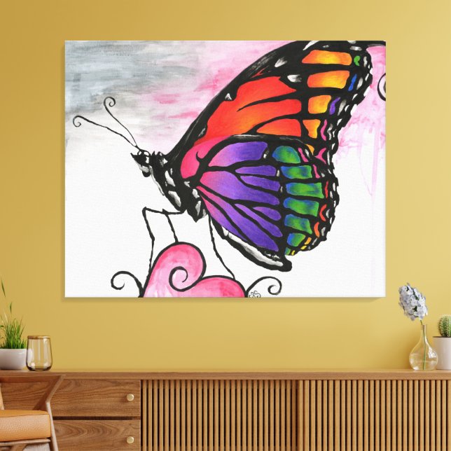 Regnbåge, Monarch Butterfly Original Fantasy Art Canvastryck (Insitu (Vardagsrum))