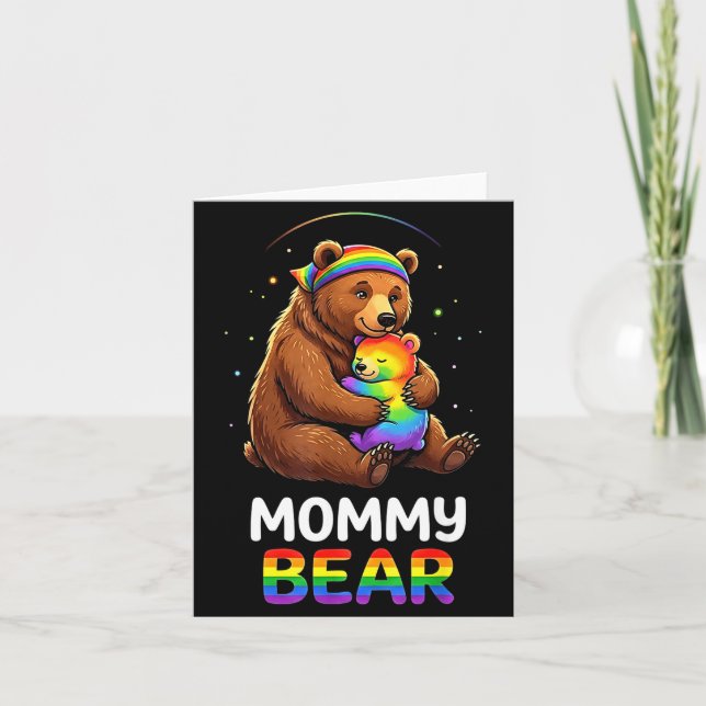 Regnbåge mormor björn graviditets tillkännagivande kort (Framsida)