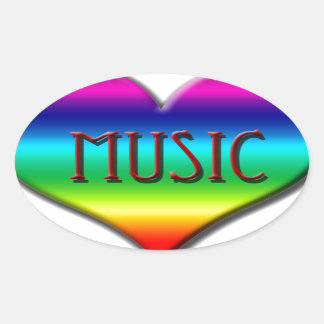 Regnbåge Music Heart för musiklärarpresentationer Ovalt Klistermärke