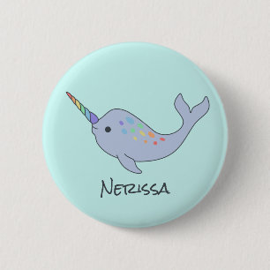 Regnbåge Narwhal Namn Knapp