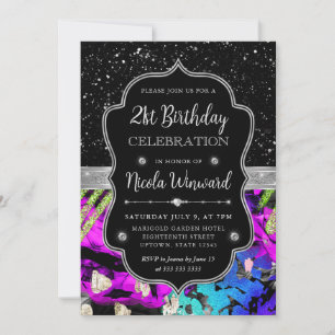 Regnbåge Neon Abstrakt Glitter 21-årsdag Inbjudningar