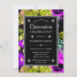 Regnbåge Neon Abstrakt Glitter Ram Quinceanera Inbjudningar