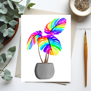Regnbåge Neon Monstera Färgglad Växt Postkort Vykort
