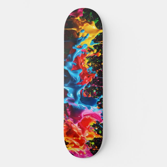 Regnbåge Neon Paint Stänk Skateboard Design (Framsida)