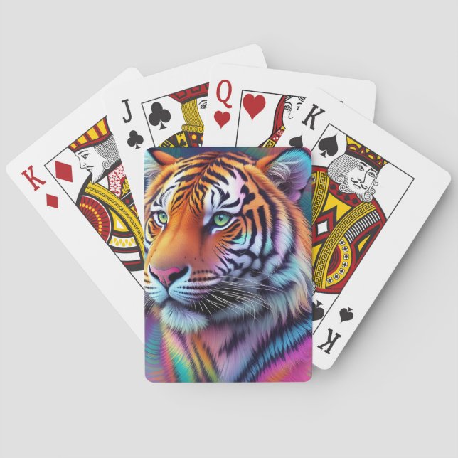 Regnbåge Neon Psykedelisk Tiger Digital Målning  Casinokort (Baksidan)