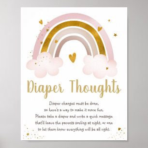 Regnbåge Neutralt Guld Baby Shower Diaper Thoughts Poster