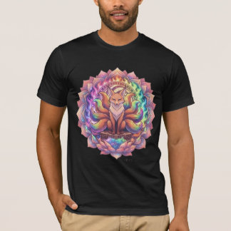 Regnbåge Nio Svansad Räv Kitsune Mandala T-Shirt