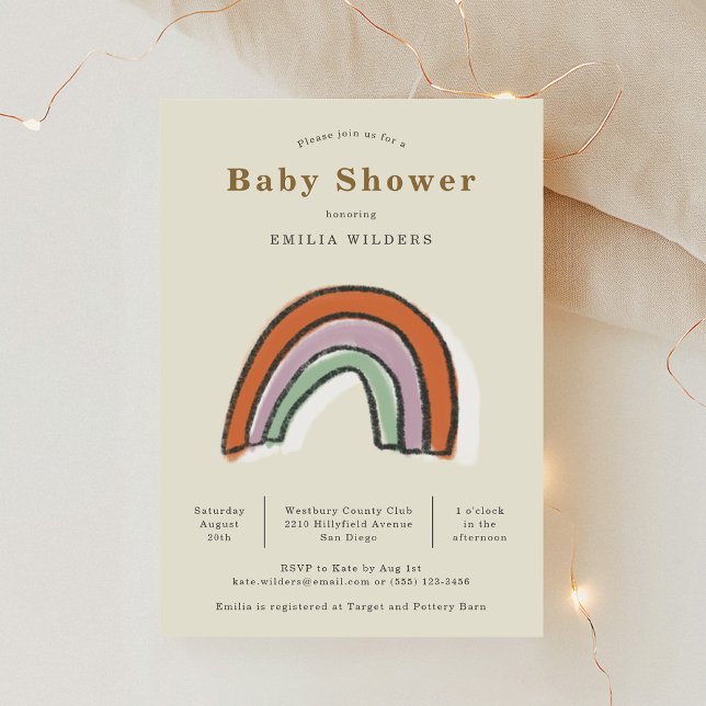 Regnbåge - nyfödd illustration - babyskor inbjudningar (Rainbow Newborn Illustration Baby Shower Invitation)