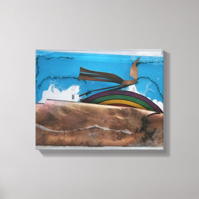 Regnbåge och Abstrakt Bird K7 1986 Blandat medium  Canvastryck (Framsida)