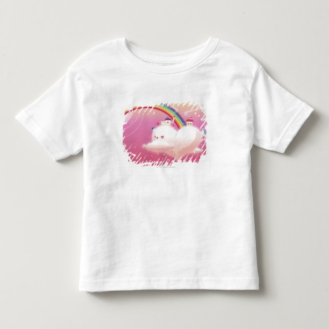 Regnbåge och byggnader på moln tee shirt (Framsida)