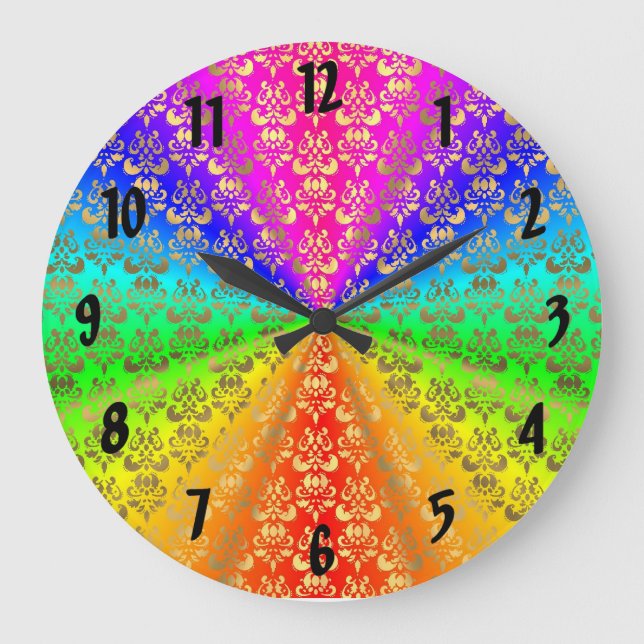 Regnbåge- och gulddamast stor klocka (Framsida)