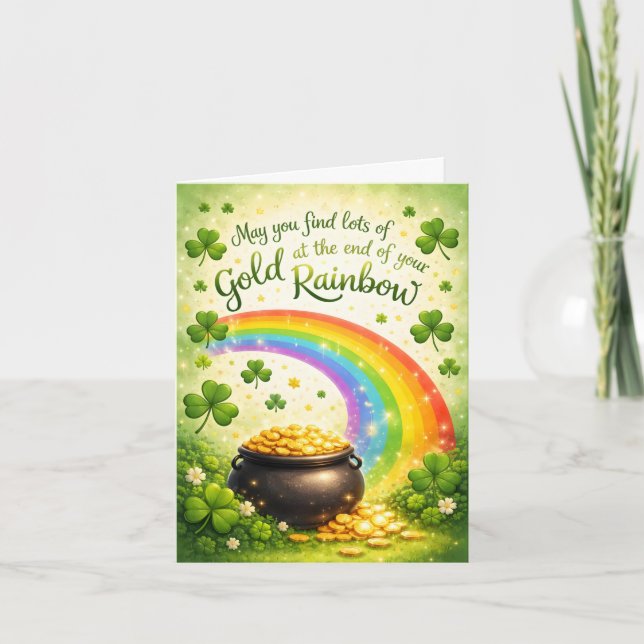 Regnbåge och guldskål St. Patrick's Day-kort Kort (Framsida)