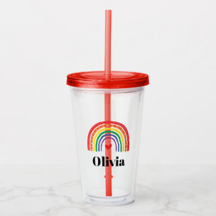 Regnbåge och hjärta personlig akryl tumblar take away mugg