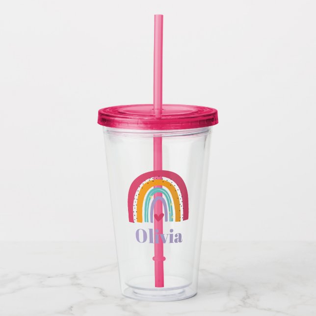 Regnbåge och hjärta personlig  take away mugg (Framsida)