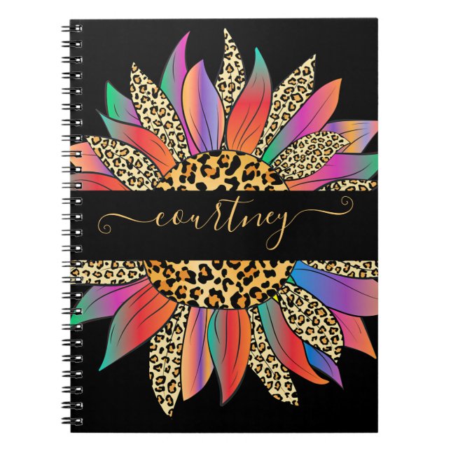 Regnbåge och leopardtryck personlig  anteckningsbok (Framsidan)
