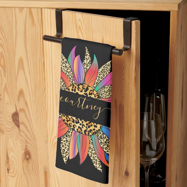 Regnbåge och leopardtryck personlig kök till kökshandduk (Thirds Fold)