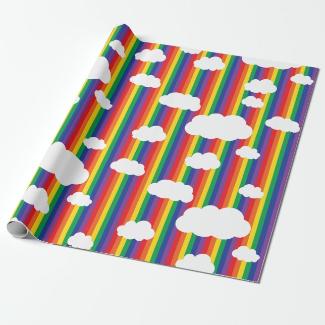 Regnbåge och moln Cute 1:a födelsedag Party Presentpapper (Utrullad)