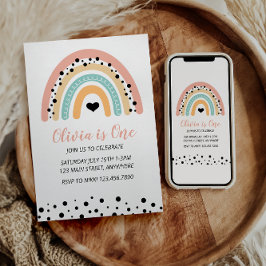 Regnbåge och öron 1:a födelsedagen Party Inbjudningar