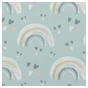 Regnbåge och örter i Boho Muted Blue Mönster Tyg