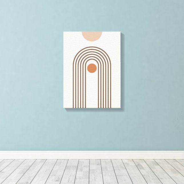 Regnbåge och sol, Boho Abstrakt Geometrisk Konst Canvastryck (Insitu (trägolv))