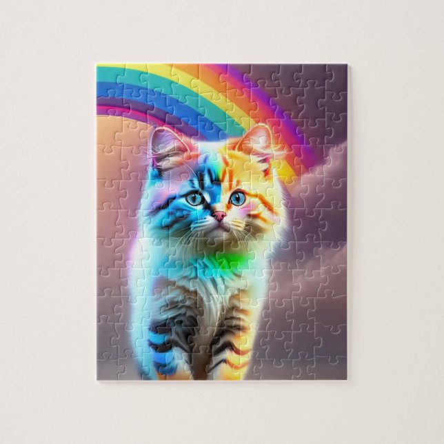 Regnbåge Och Söt Liten Katt Pussel (Vertikal)