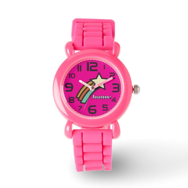 Regnbåge och stjärna Klippfast rosa Armbandsur (Framsida)