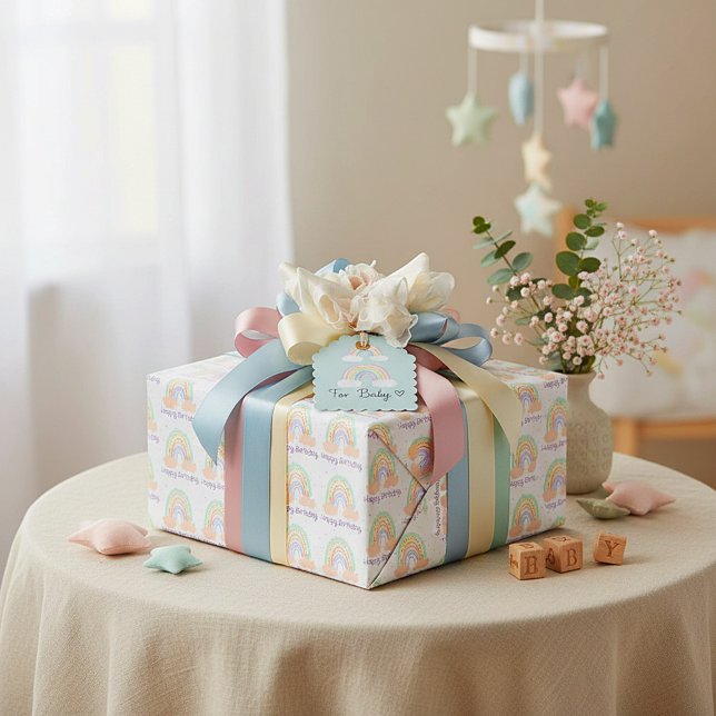 Regnbåge och stjärnor baby födelsedag presentpapper (Skapare uppladdad)