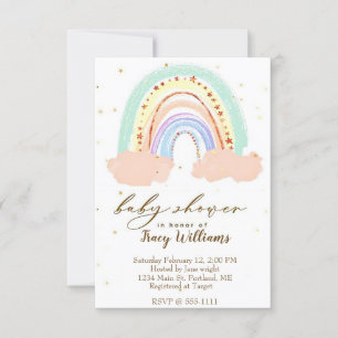 Regnbåge och stjärnor baby shower inbjudan