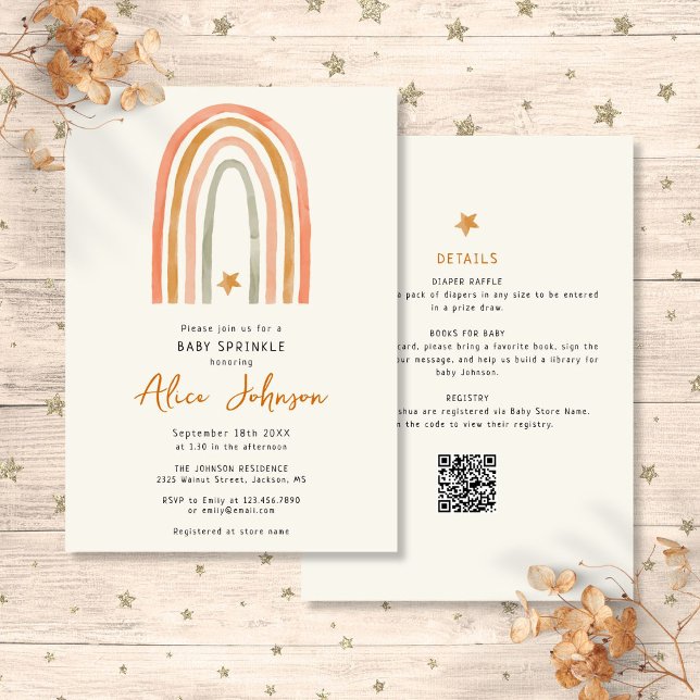 Regnbåge och stjärnor i en sprinklåda i Baby Inbjudningar (Rainbow And Star All In One Baby Sprinkle Shower Invitation)