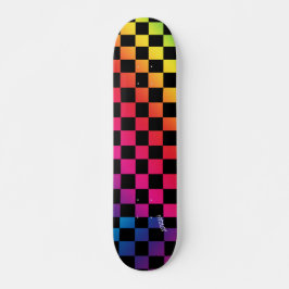 Regnbåge och svarta Checkers & Namn eller text Mini Skateboard Bräda 18,5 Cm