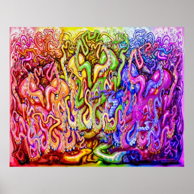 Regnbåge Octopi Tentacles Poster (Framsidan)