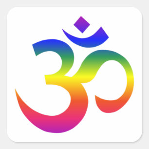 Regnbåge ohm design (Om eller Aum Indian helig lju Fyrkantigt Klistermärke