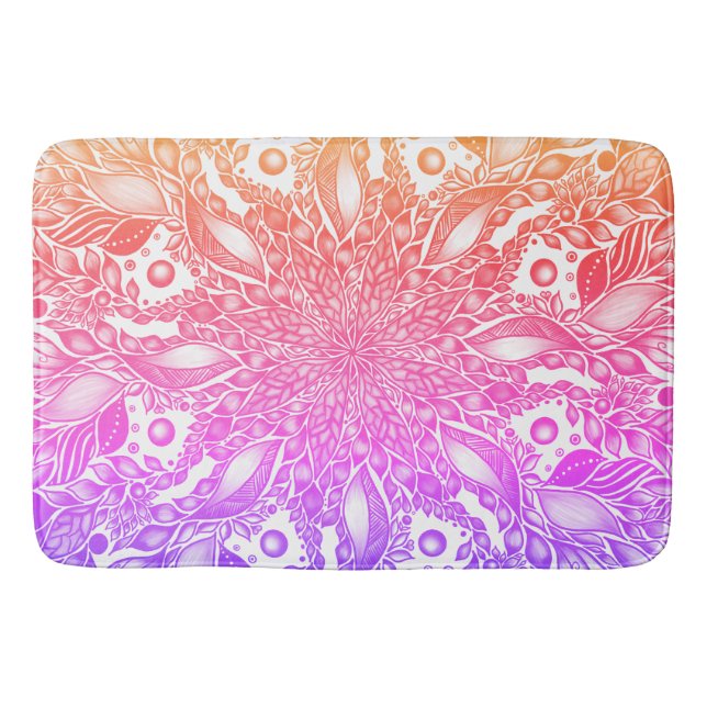 Regnbåge ombre löv mandala badmat badrumsmatta (Framsidan)