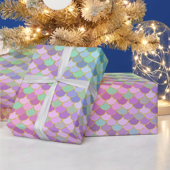 Regnbåge Ombre och guldglitter Fjäll av Havsfröken Presentpapper (Helgdagar)
