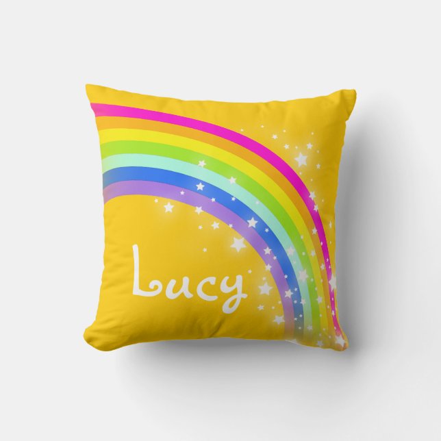 regnbåge orange gul flicknamn Lucy kudde (Framsida)