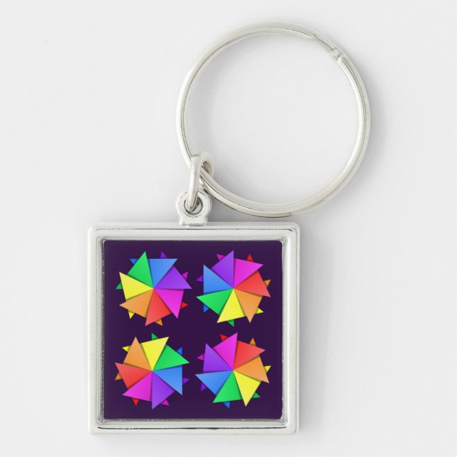 regnbåge origami fyrkantig silverfärgad nyckelring (Framsidan)